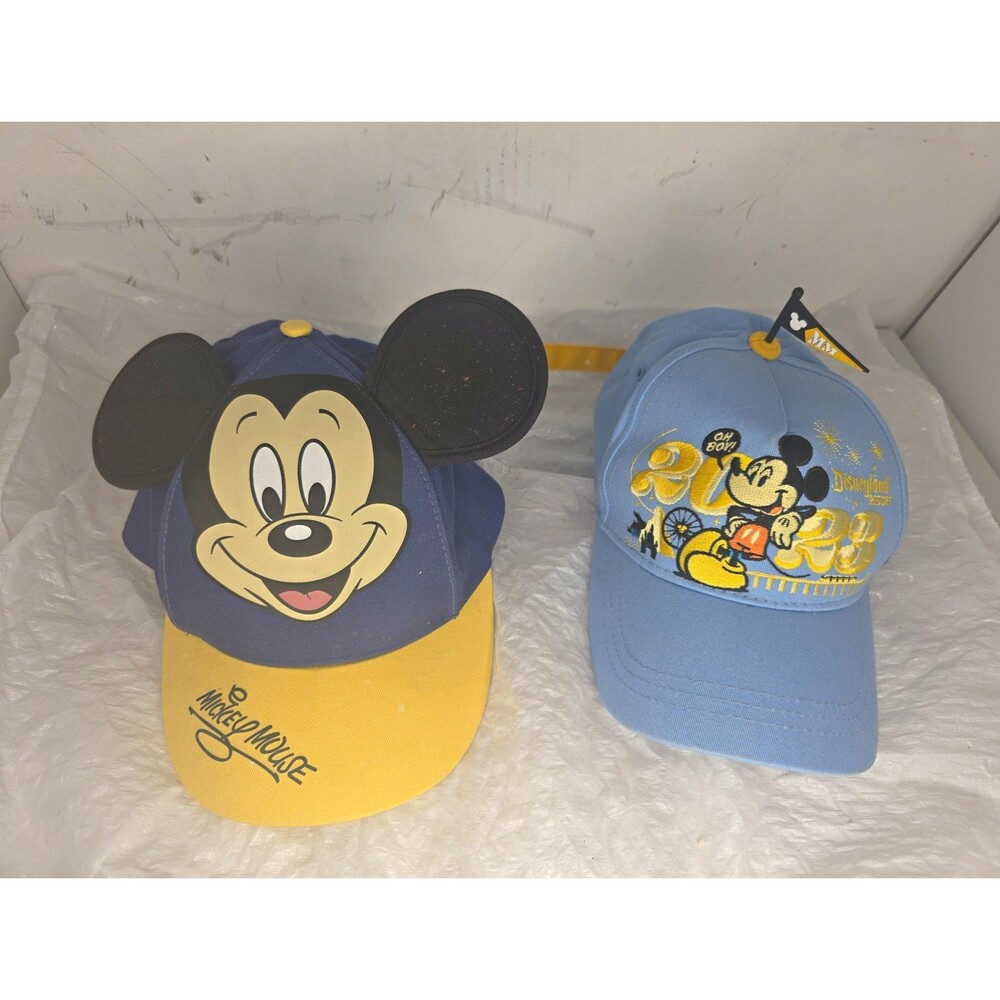 Disney Parks Youth Mickey Mouse Baseball Caps Lot of 2 Blue Yellow Black